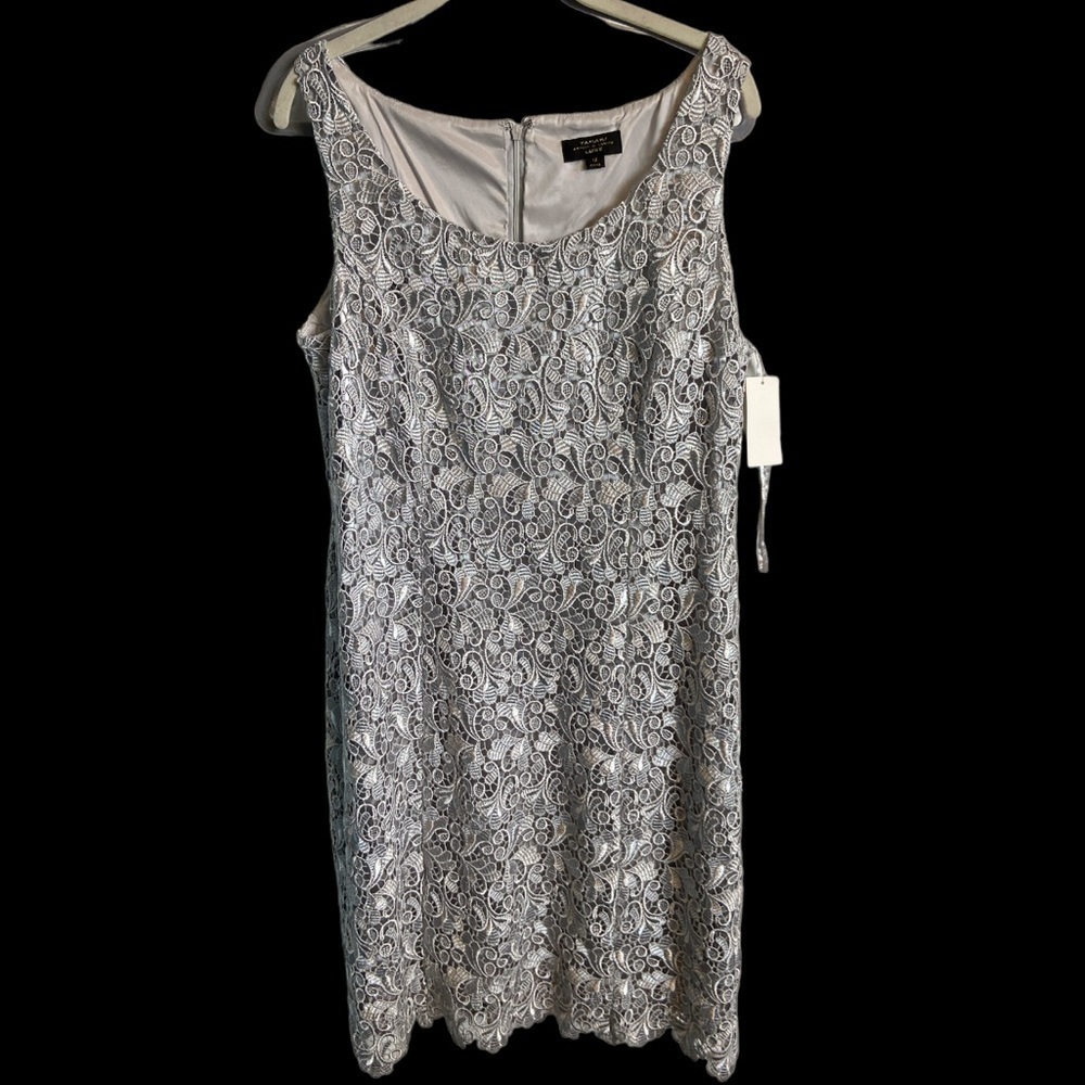 Tahari Silver Lace Dress with Jacket